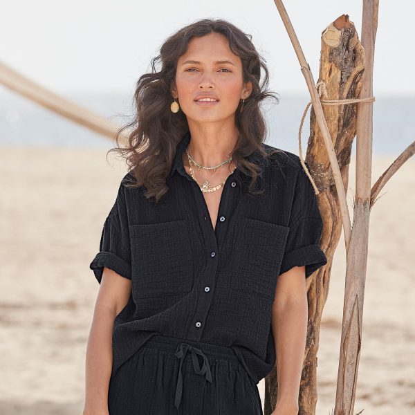 Mara Gauze Camp Shirt. Petite