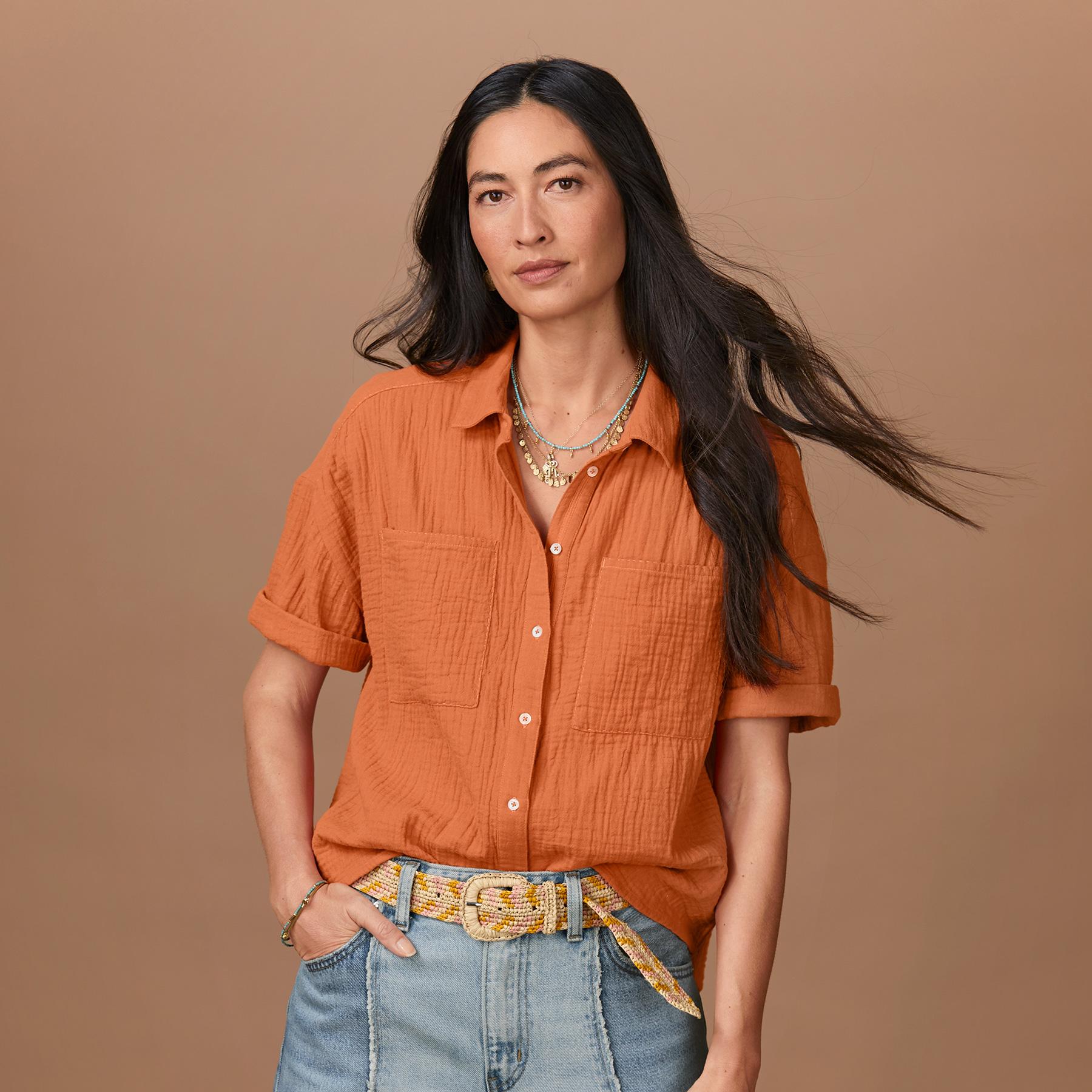 Mara Gauze Camp Shirt. Petite