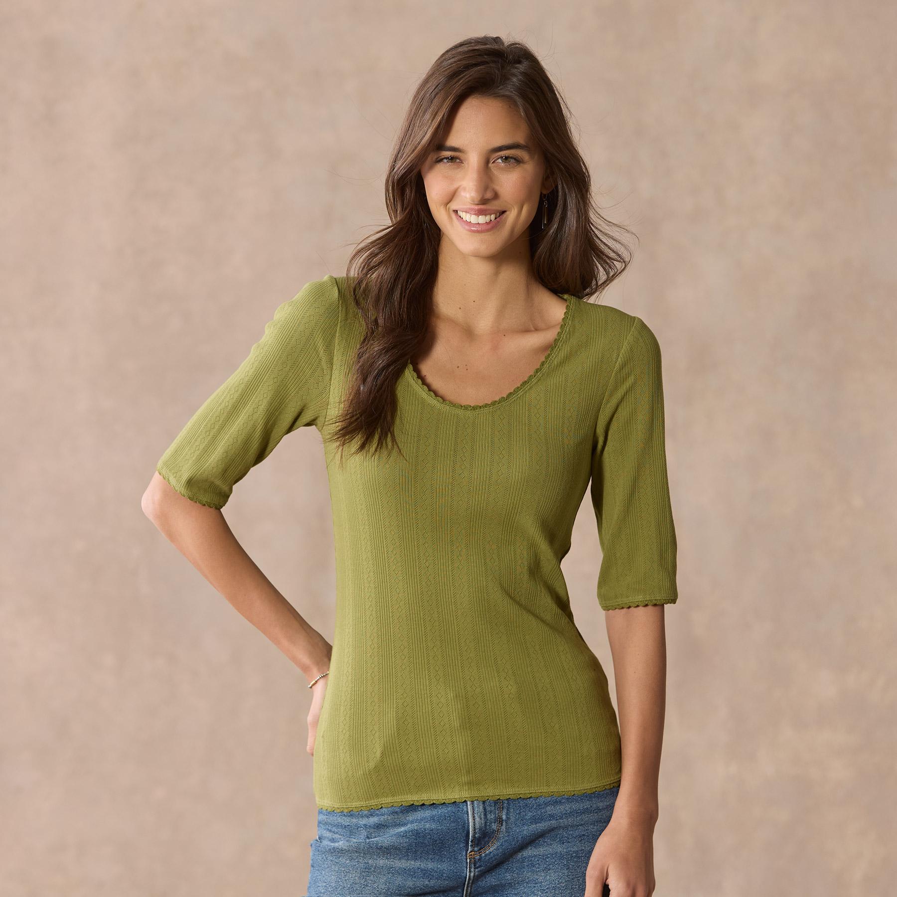 Perfect Pointelle 1/2 Sleeve Tee. Petite