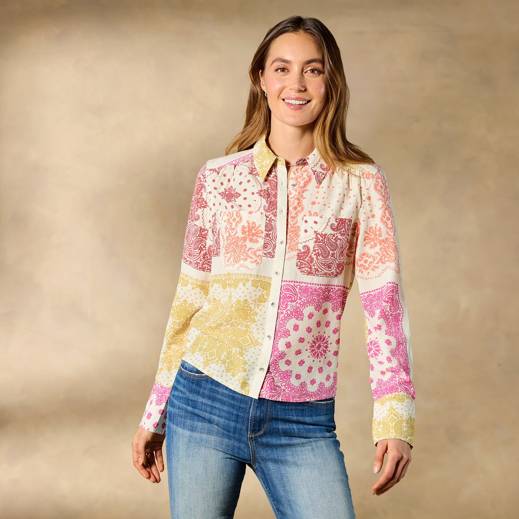 Ryleigh Mixed-Print Shirt. Petite