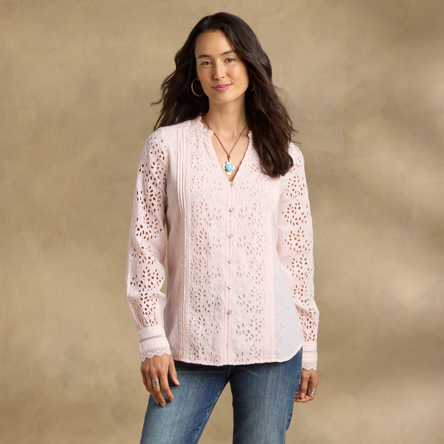 Valeria Eyelet Shirt. Petite