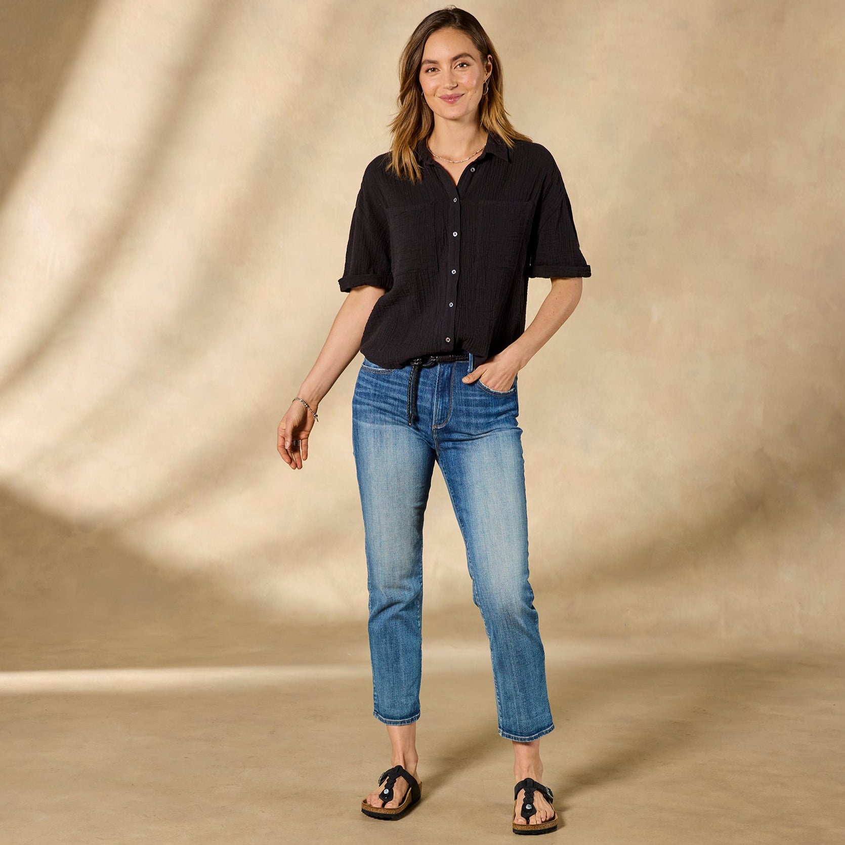 Mara Gauze Camp Shirt. Petite