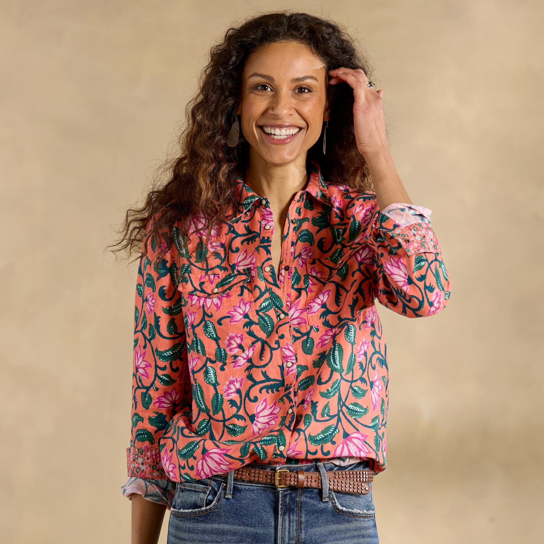 Willow Linen Floral Shirt. Petite